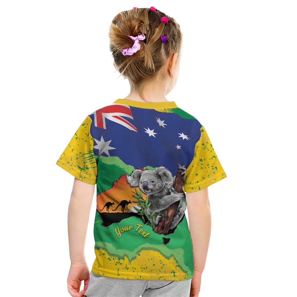 Koala Australia Personalised Kid T Shirt Aussie Map National Color Grunge Pattern