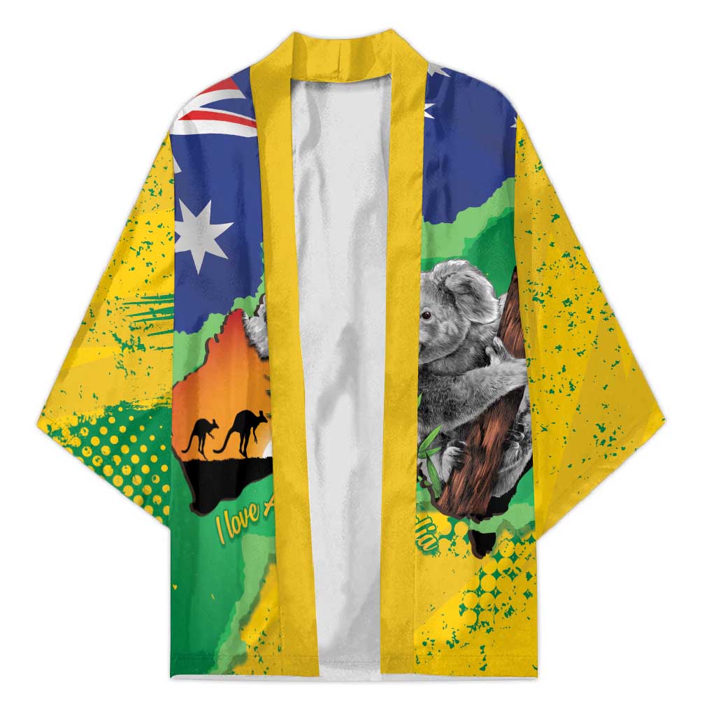 Koala Australia Personalised Kimono Aussie Map National Color Grunge Pattern