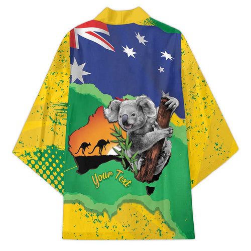 Koala Australia Personalised Kimono Aussie Map National Color Grunge Pattern