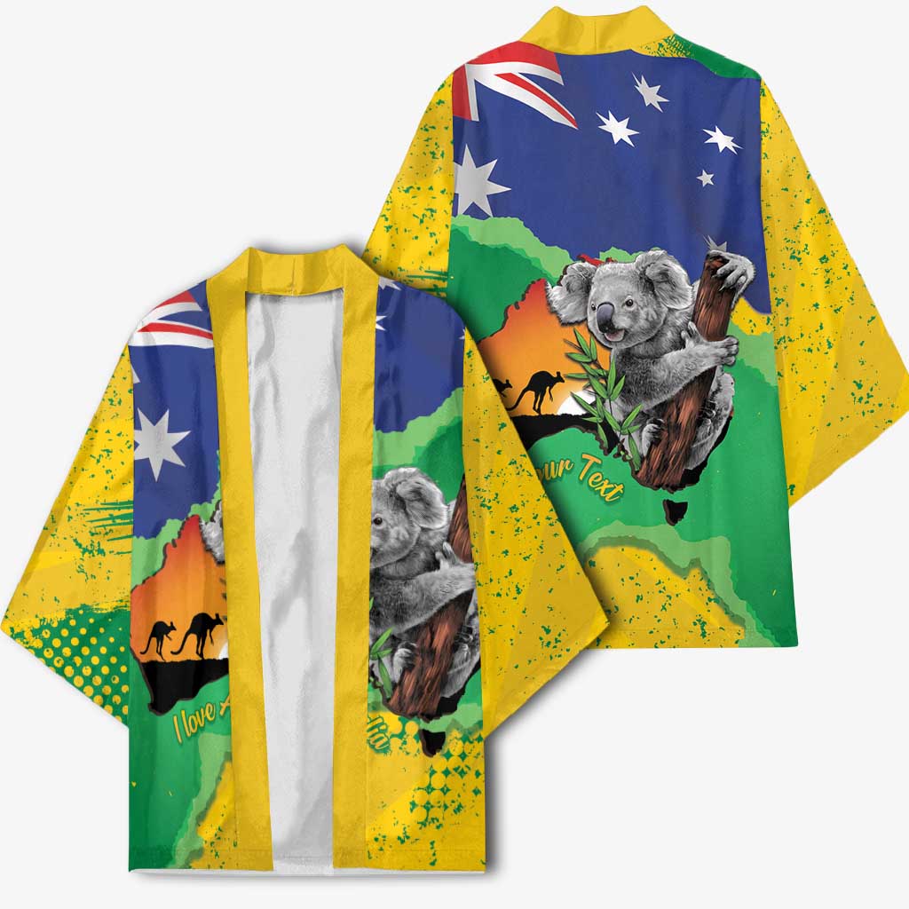 Koala Australia Personalised Kimono Aussie Map National Color Grunge Pattern