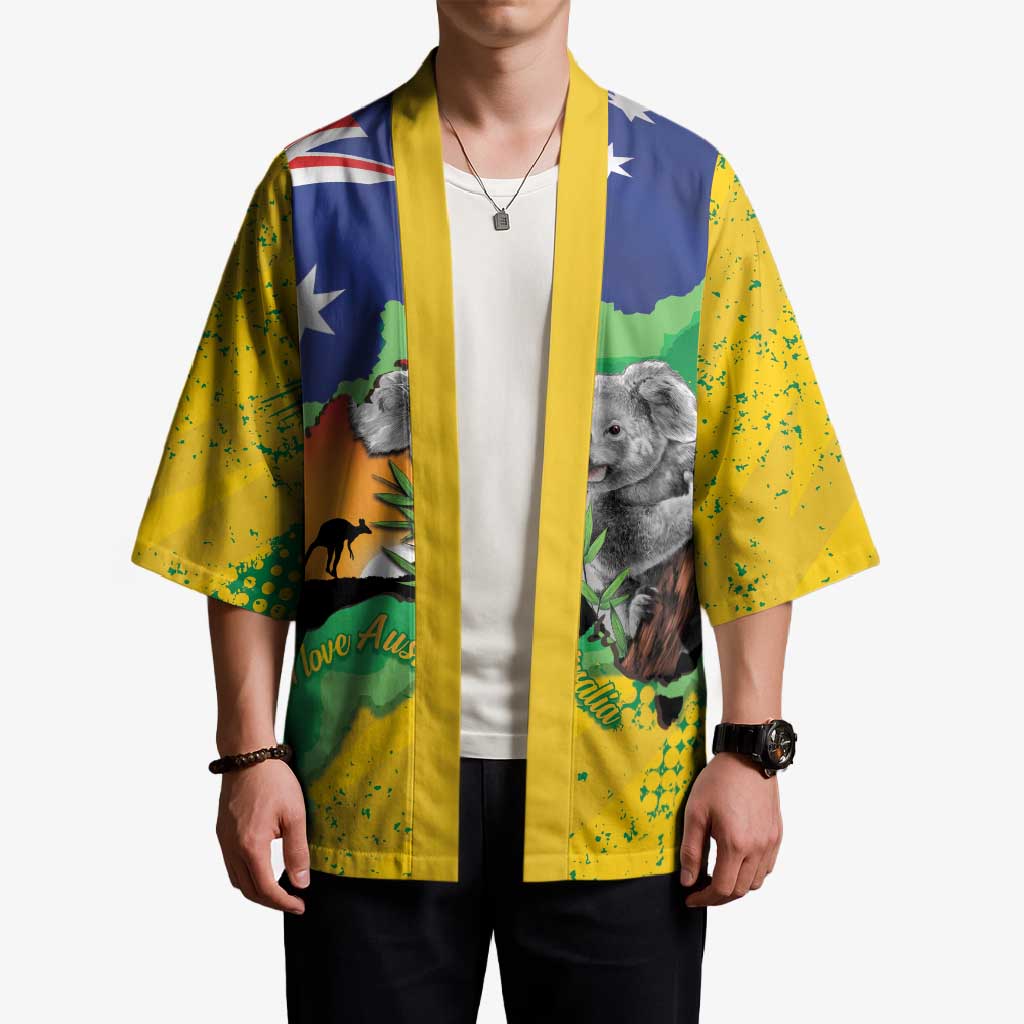 Koala Australia Personalised Kimono Aussie Map National Color Grunge Pattern