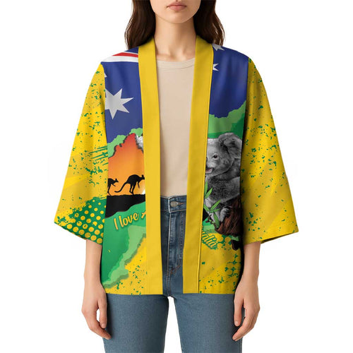 Koala Australia Personalised Kimono Aussie Map National Color Grunge Pattern