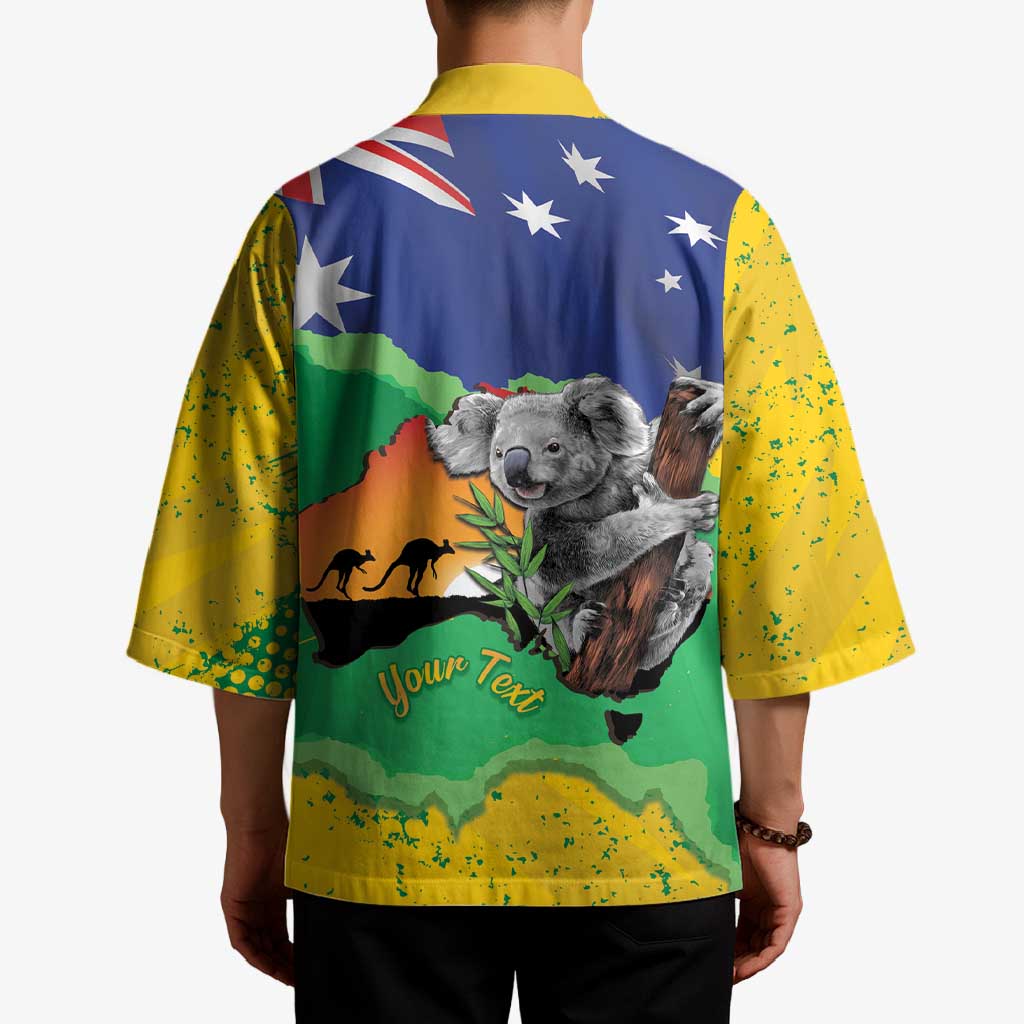 Koala Australia Personalised Kimono Aussie Map National Color Grunge Pattern
