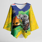 Koala Australia Personalised Kimono Sleeve Blouse Aussie Map National Color Grunge Pattern