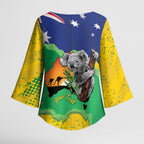 Koala Australia Personalised Kimono Sleeve Blouse Aussie Map National Color Grunge Pattern