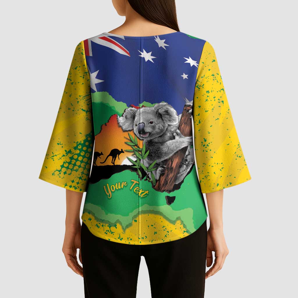 Koala Australia Personalised Kimono Sleeve Blouse Aussie Map National Color Grunge Pattern
