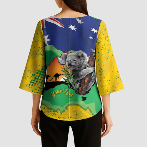 Koala Australia Personalised Kimono Sleeve Blouse Aussie Map National Color Grunge Pattern
