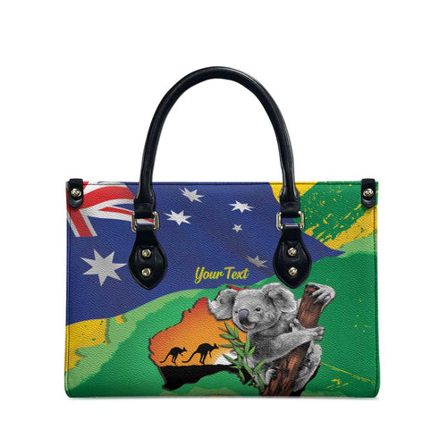 Koala Australia Personalised Leather Bag Aussie Map National Color Grunge Pattern