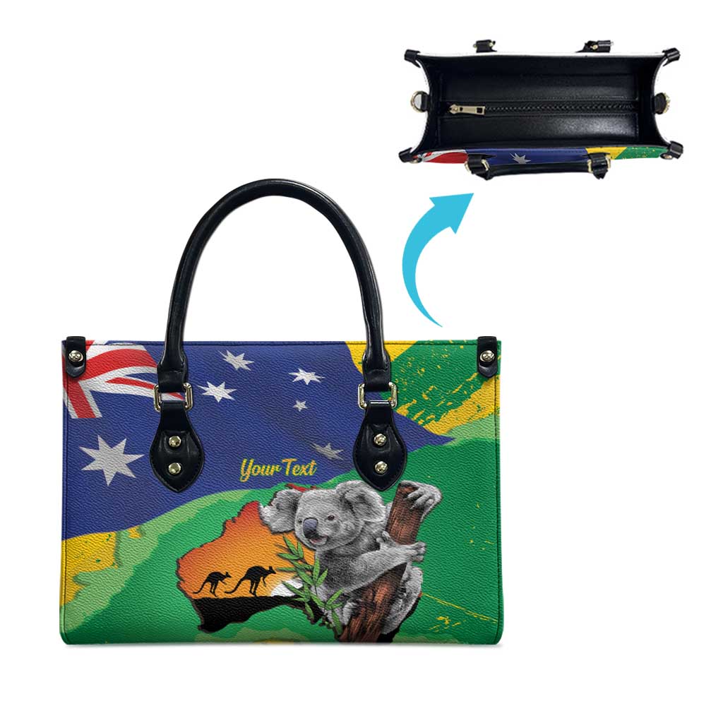 Koala Australia Personalised Leather Bag Aussie Map National Color Grunge Pattern