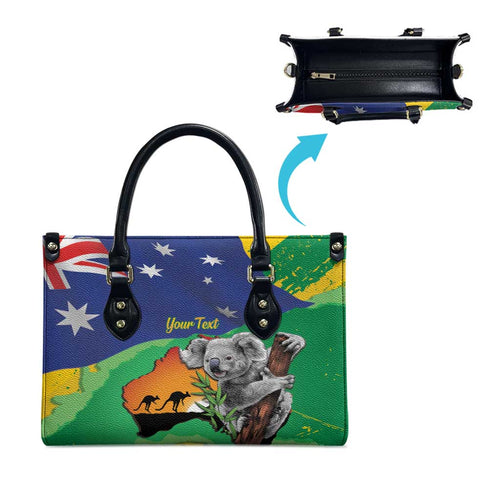 Koala Australia Personalised Leather Bag Aussie Map National Color Grunge Pattern