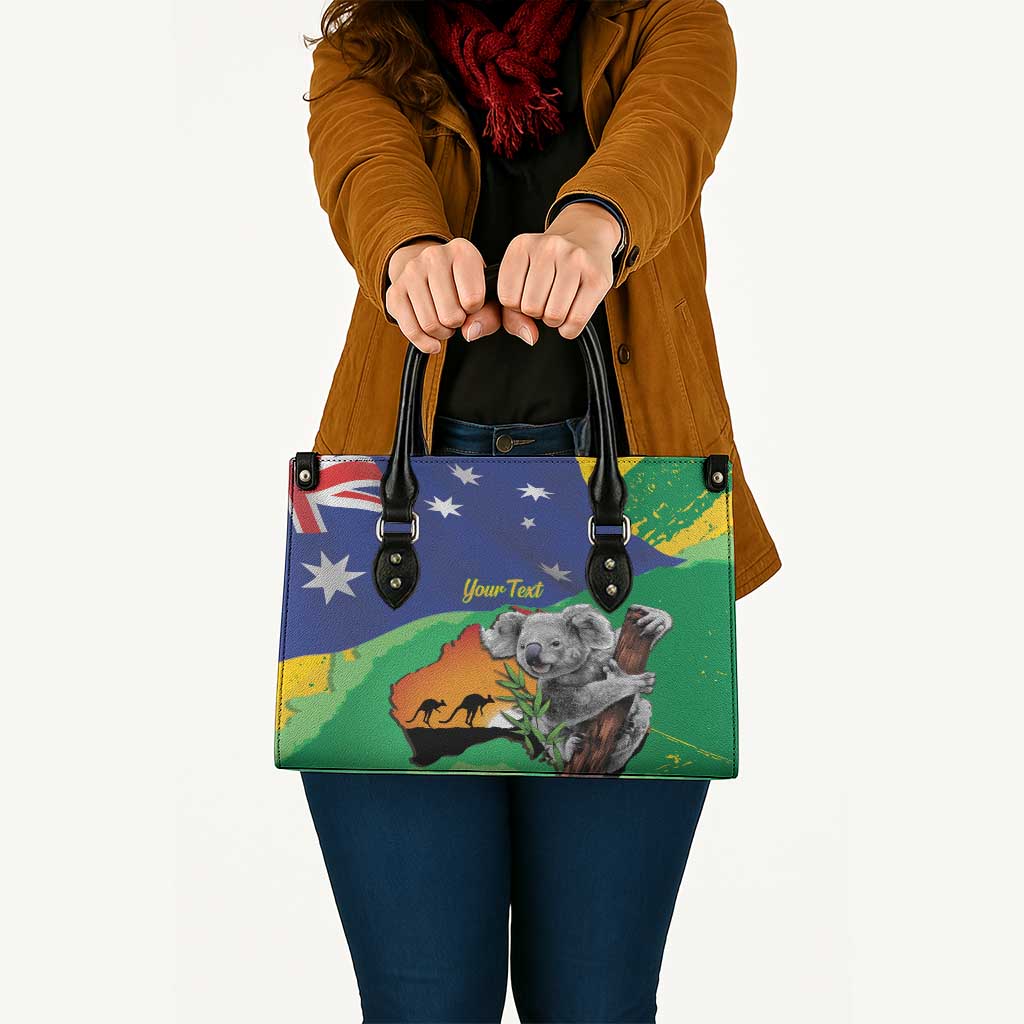 Koala Australia Personalised Leather Bag Aussie Map National Color Grunge Pattern