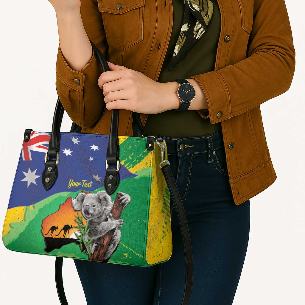 Koala Australia Personalised Leather Bag Aussie Map National Color Grunge Pattern