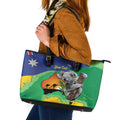 Koala Australia Personalised Leather Tote Bag Aussie Map National Color Grunge Pattern