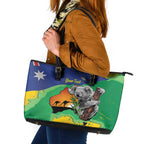 Koala Australia Personalised Leather Tote Bag Aussie Map National Color Grunge Pattern