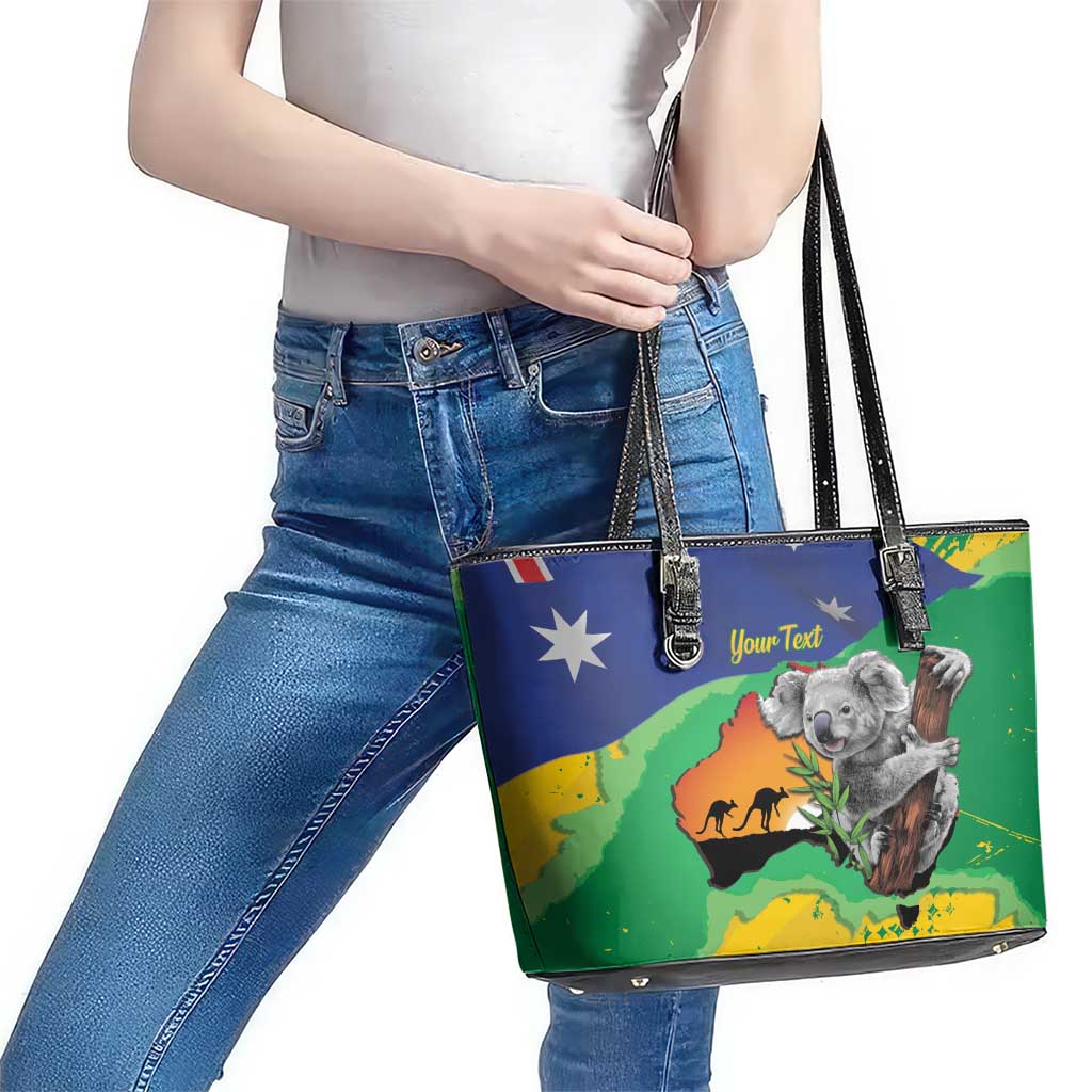 Koala Australia Personalised Leather Tote Bag Aussie Map National Color Grunge Pattern