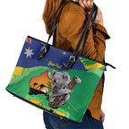 Koala Australia Personalised Leather Tote Bag Aussie Map National Color Grunge Pattern