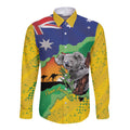 Koala Australia Personalised Long Sleeve Button Shirt Aussie Map National Color Grunge Pattern