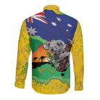 Koala Australia Personalised Long Sleeve Button Shirt Aussie Map National Color Grunge Pattern