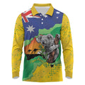 Koala Australia Personalised Long Sleeve Polo Shirt Aussie Map National Color Grunge Pattern