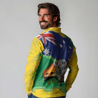 Koala Australia Personalised Long Sleeve Polo Shirt Aussie Map National Color Grunge Pattern