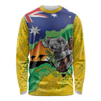 Koala Australia Personalised Long Sleeve Shirt Aussie Map National Color Grunge Pattern