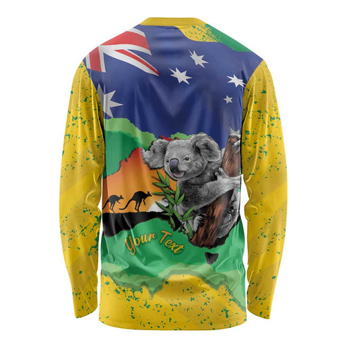 Koala Australia Personalised Long Sleeve Shirt Aussie Map National Color Grunge Pattern