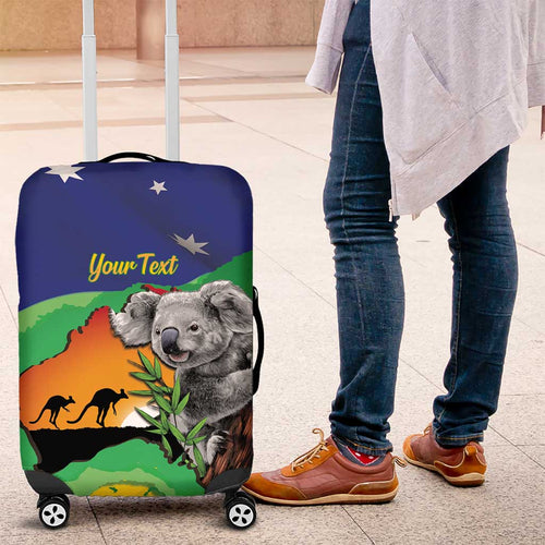 Koala Australia Personalised Luggage Cover Aussie Map National Color Grunge Pattern