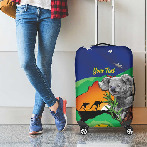 Koala Australia Personalised Luggage Cover Aussie Map National Color Grunge Pattern