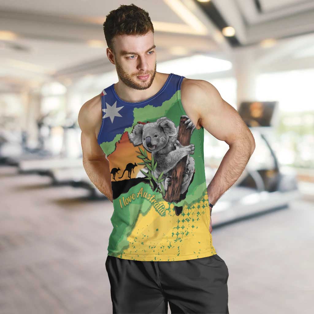 Koala Australia Personalised Men Tank Top Aussie Map National Color Grunge Pattern