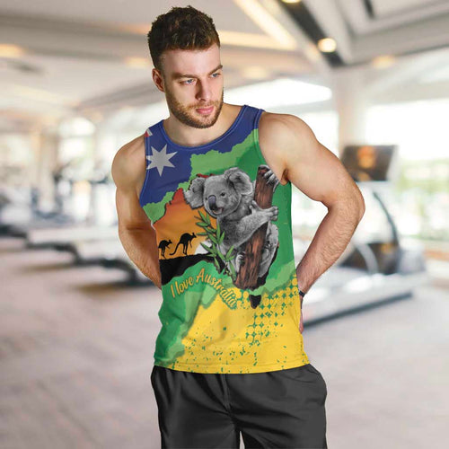Koala Australia Personalised Men Tank Top Aussie Map National Color Grunge Pattern