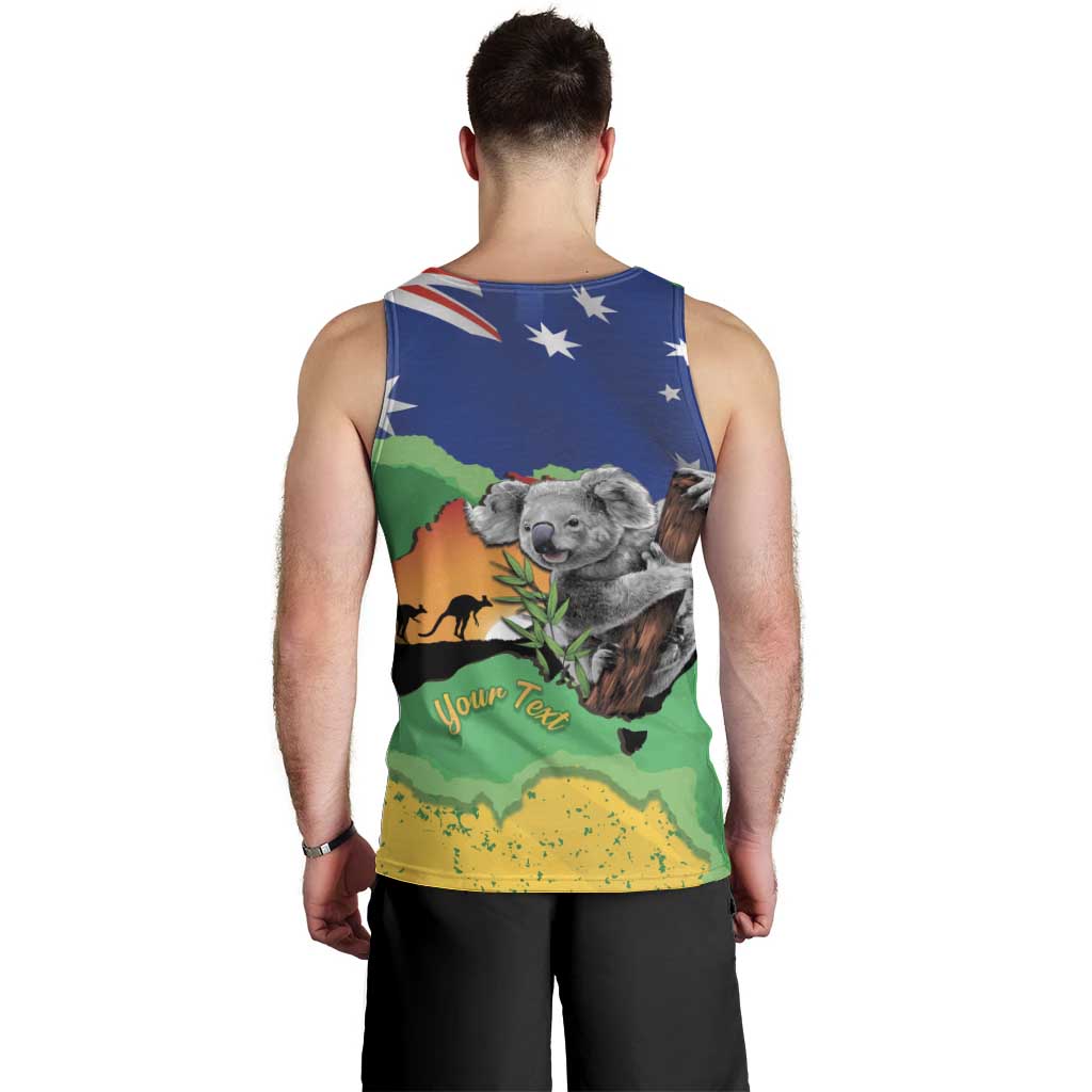Koala Australia Personalised Men Tank Top Aussie Map National Color Grunge Pattern