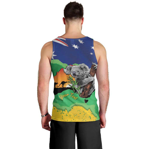 Koala Australia Personalised Men Tank Top Aussie Map National Color Grunge Pattern