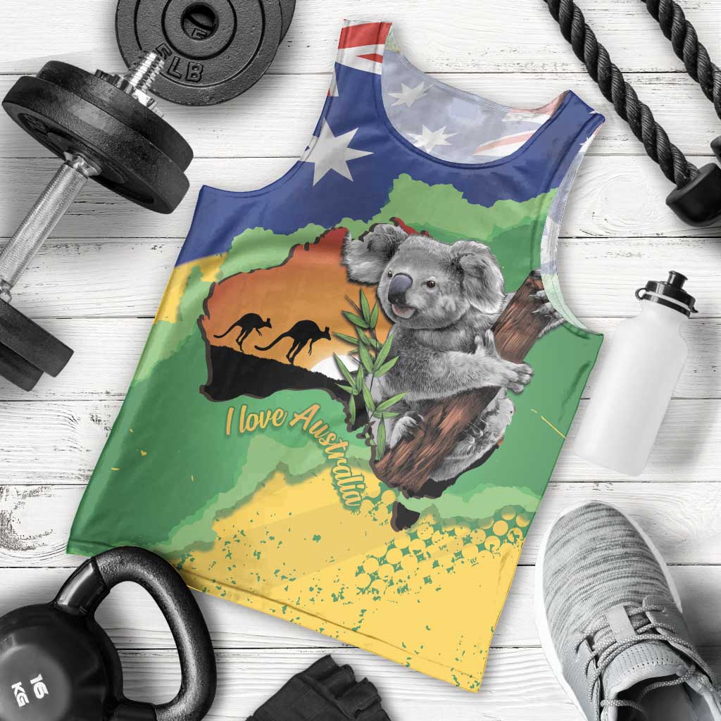 Koala Australia Personalised Men Tank Top Aussie Map National Color Grunge Pattern