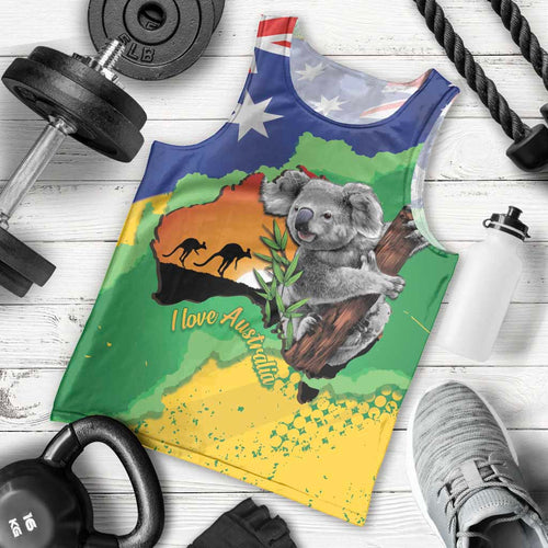 Koala Australia Personalised Men Tank Top Aussie Map National Color Grunge Pattern