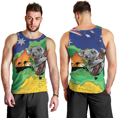 Koala Australia Personalised Men Tank Top Aussie Map National Color Grunge Pattern
