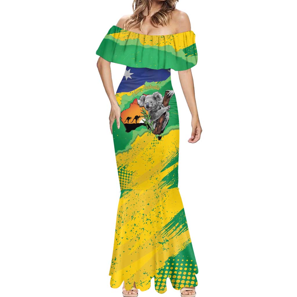 Koala Australia Personalised Mermaid Dress Aussie Map National Color Grunge Pattern