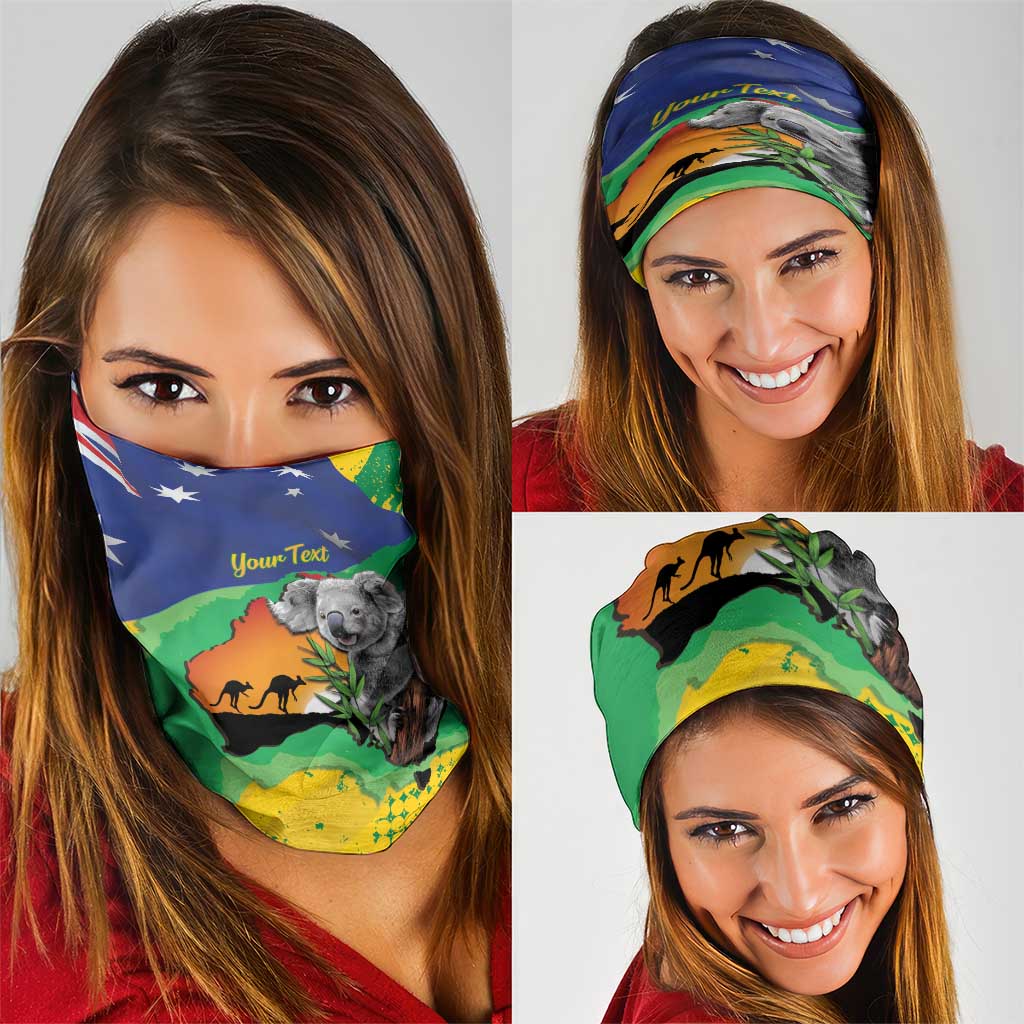 Koala Australia Personalised Neck Gaiter Aussie Map National Color Grunge Pattern
