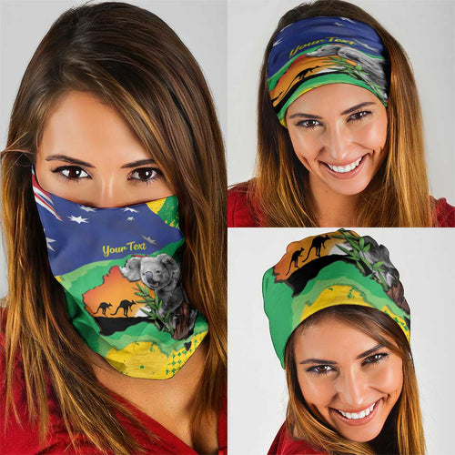 Koala Australia Personalised Neck Gaiter Aussie Map National Color Grunge Pattern