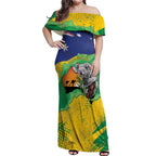 Koala Australia Personalised Off Shoulder Maxi Dress Aussie Map National Color Grunge Pattern