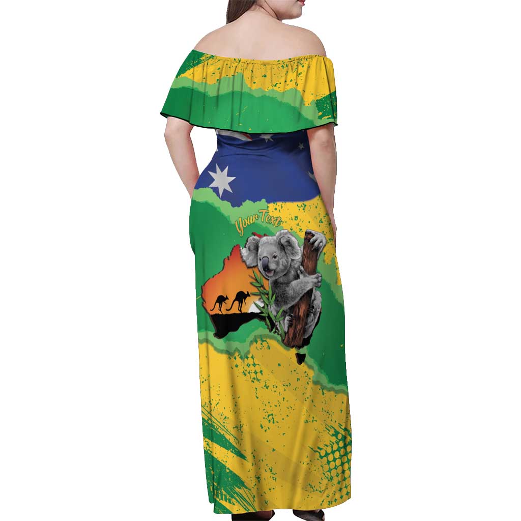 Koala Australia Personalised Off Shoulder Maxi Dress Aussie Map National Color Grunge Pattern