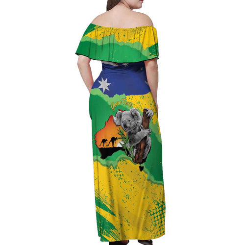 Koala Australia Personalised Off Shoulder Maxi Dress Aussie Map National Color Grunge Pattern