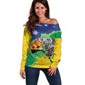 Koala Australia Personalised Off Shoulder Sweater Aussie Map National Color Grunge Pattern