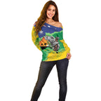 Koala Australia Personalised Off Shoulder Sweater Aussie Map National Color Grunge Pattern