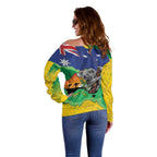 Koala Australia Personalised Off Shoulder Sweater Aussie Map National Color Grunge Pattern