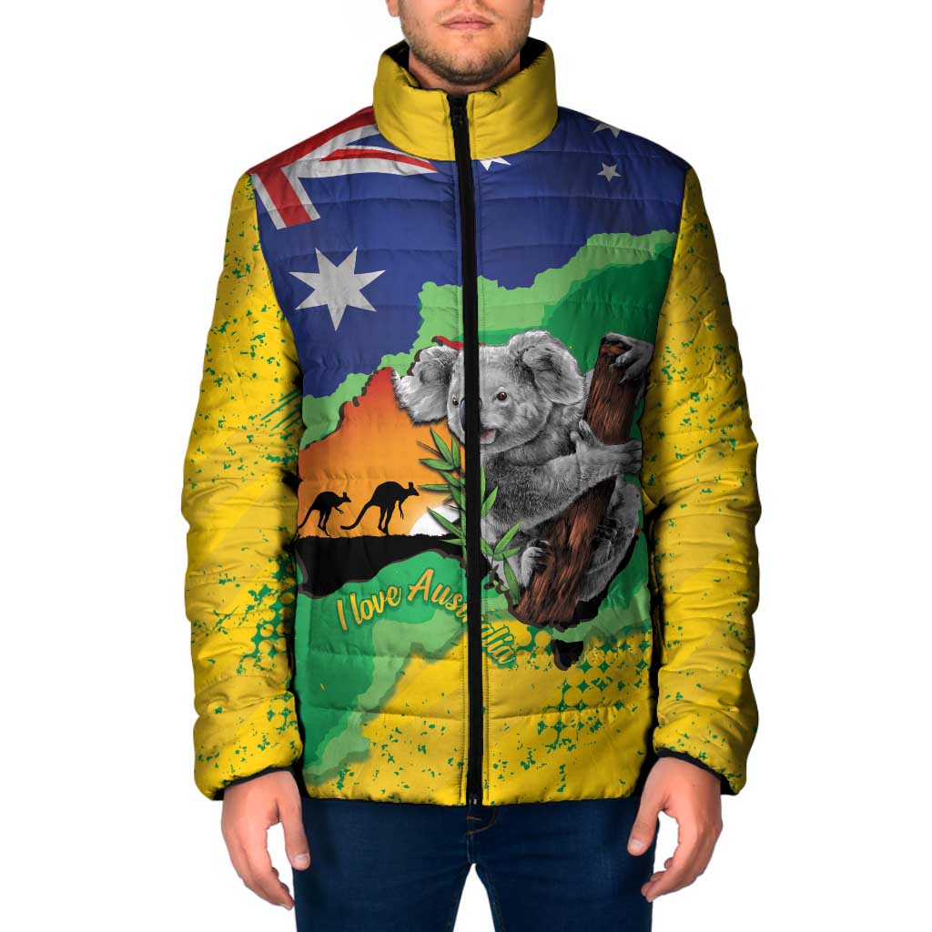 Koala Australia Personalised Padded Jacket Aussie Map National Color Grunge Pattern