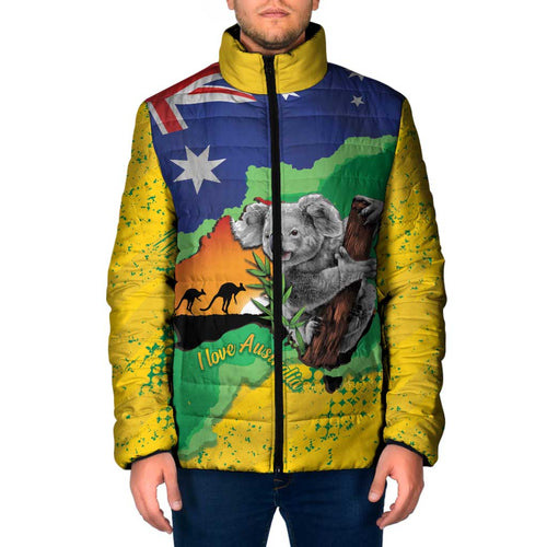 Koala Australia Personalised Padded Jacket Aussie Map National Color Grunge Pattern