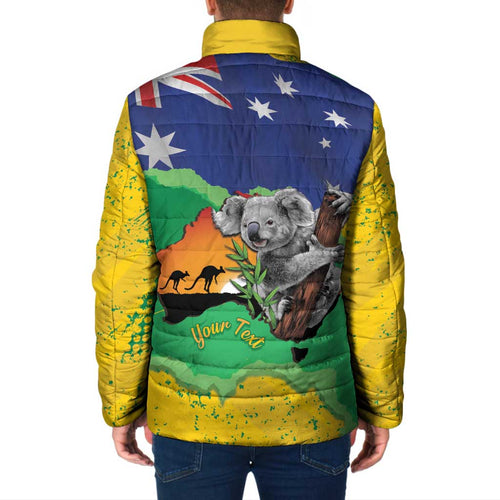 Koala Australia Personalised Padded Jacket Aussie Map National Color Grunge Pattern