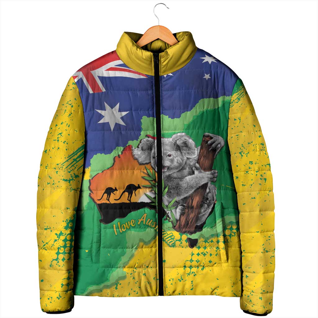 Koala Australia Personalised Padded Jacket Aussie Map National Color Grunge Pattern