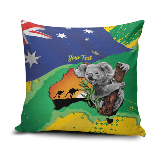 Koala Australia Personalised Pillow Cover Aussie Map National Color Grunge Pattern