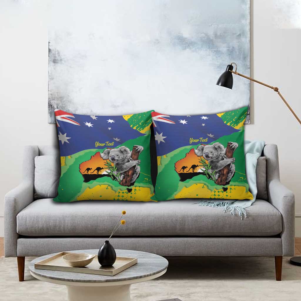 Koala Australia Personalised Pillow Cover Aussie Map National Color Grunge Pattern